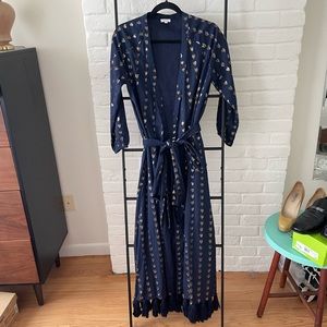 Rhode Resort Lena Heart Jacquard Cotton Blend Wrap Robe Dress Navy NWOT